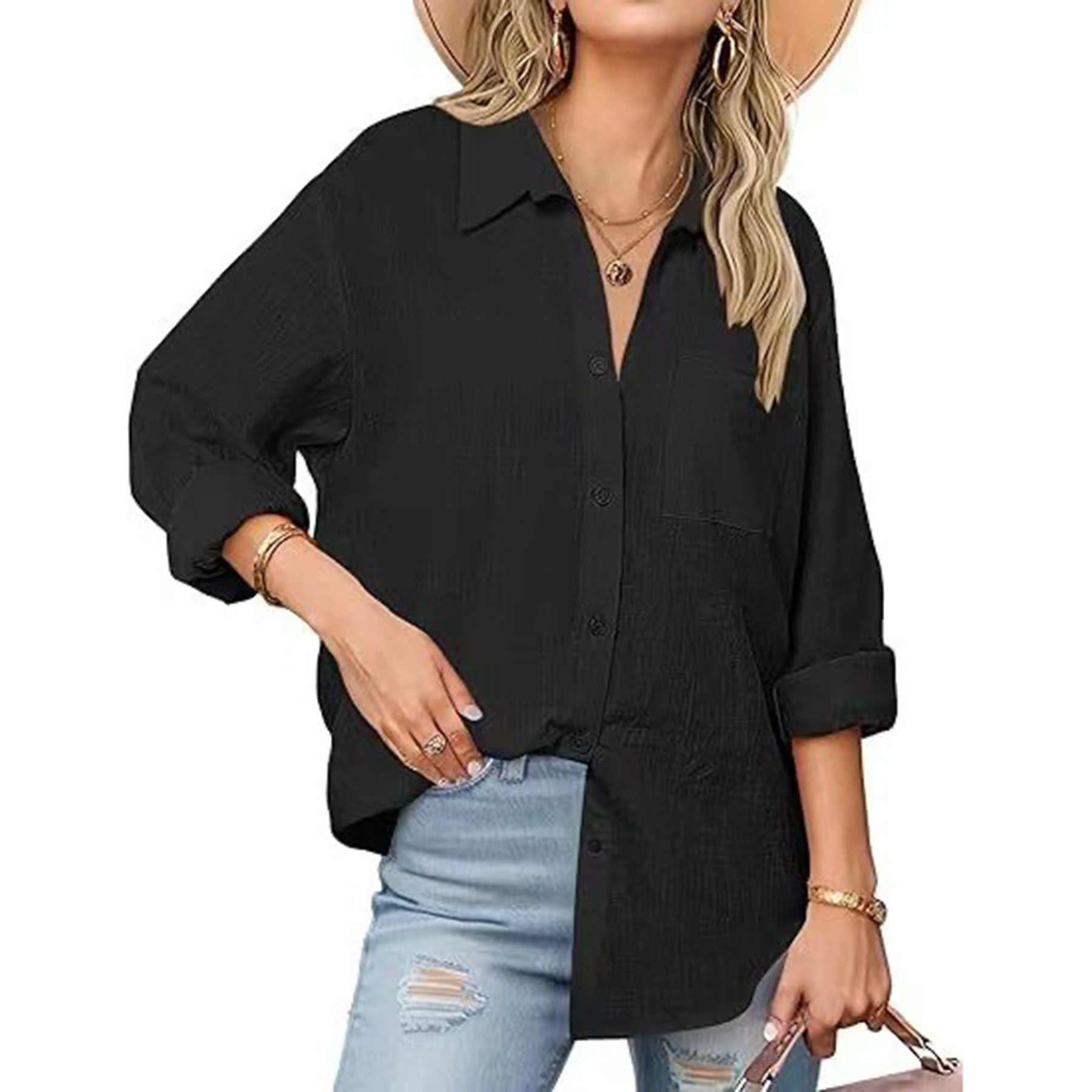 Womens Button Down Shirts Long Sleeve Cotton 6