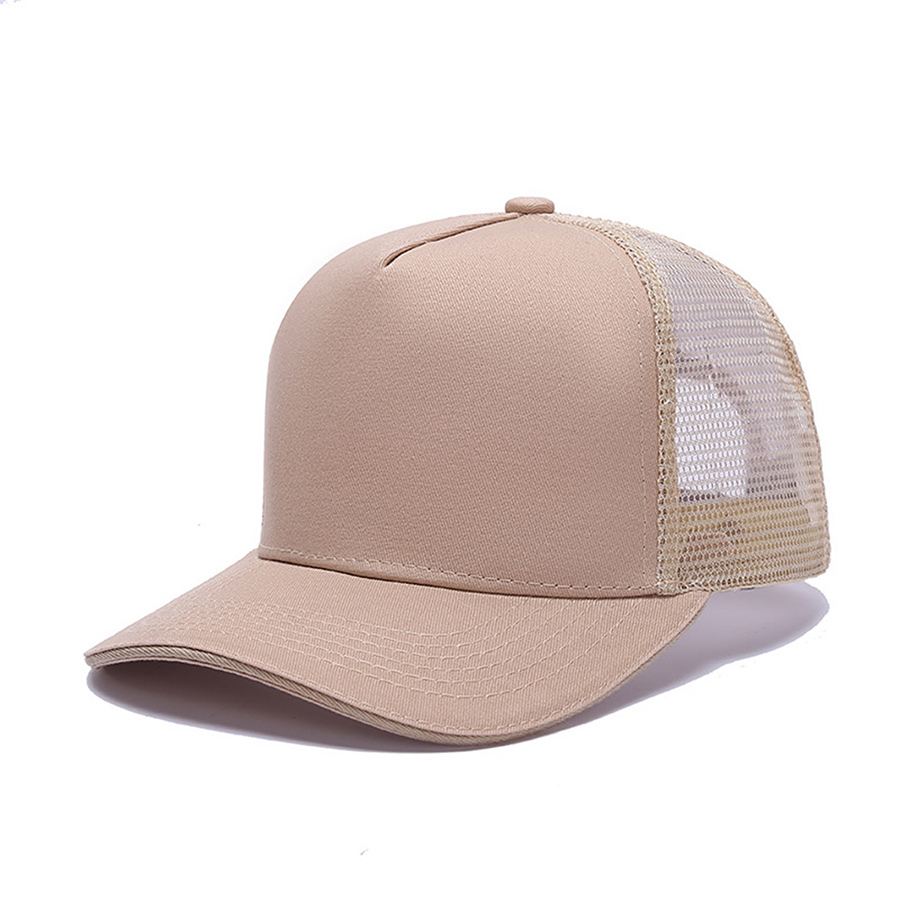 Stock Solid Color Cotton 5-Panel Trucker Cap