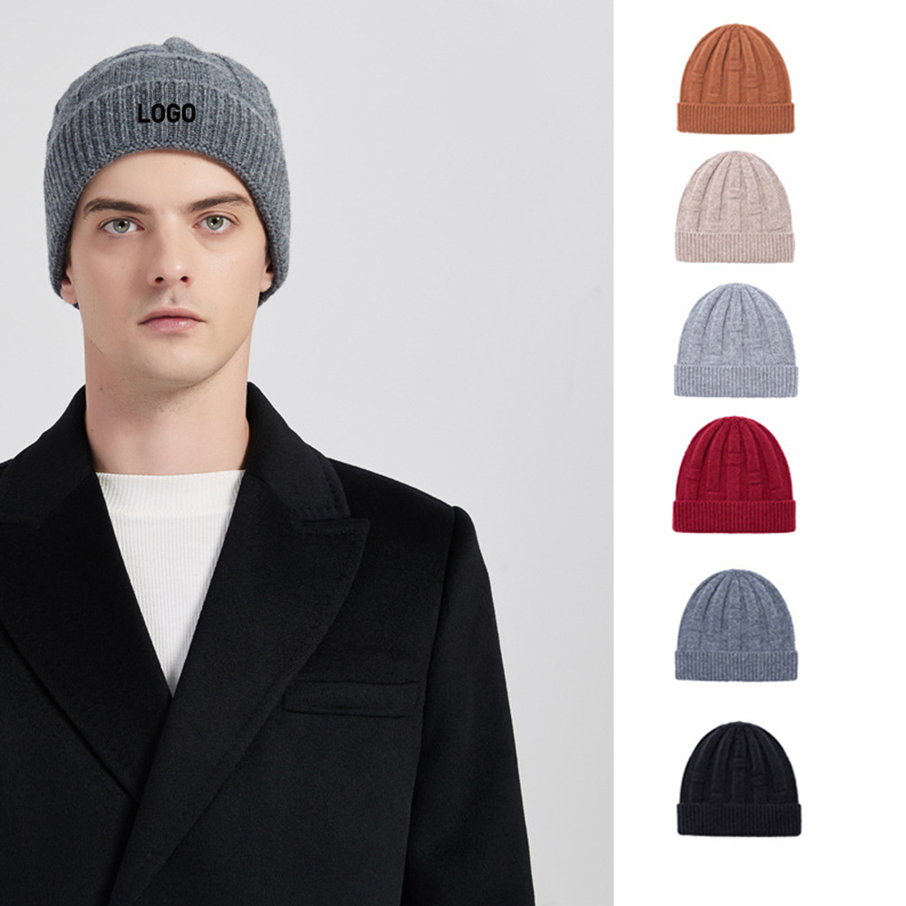 Pure wool knitted hat men's three-dimensional hat