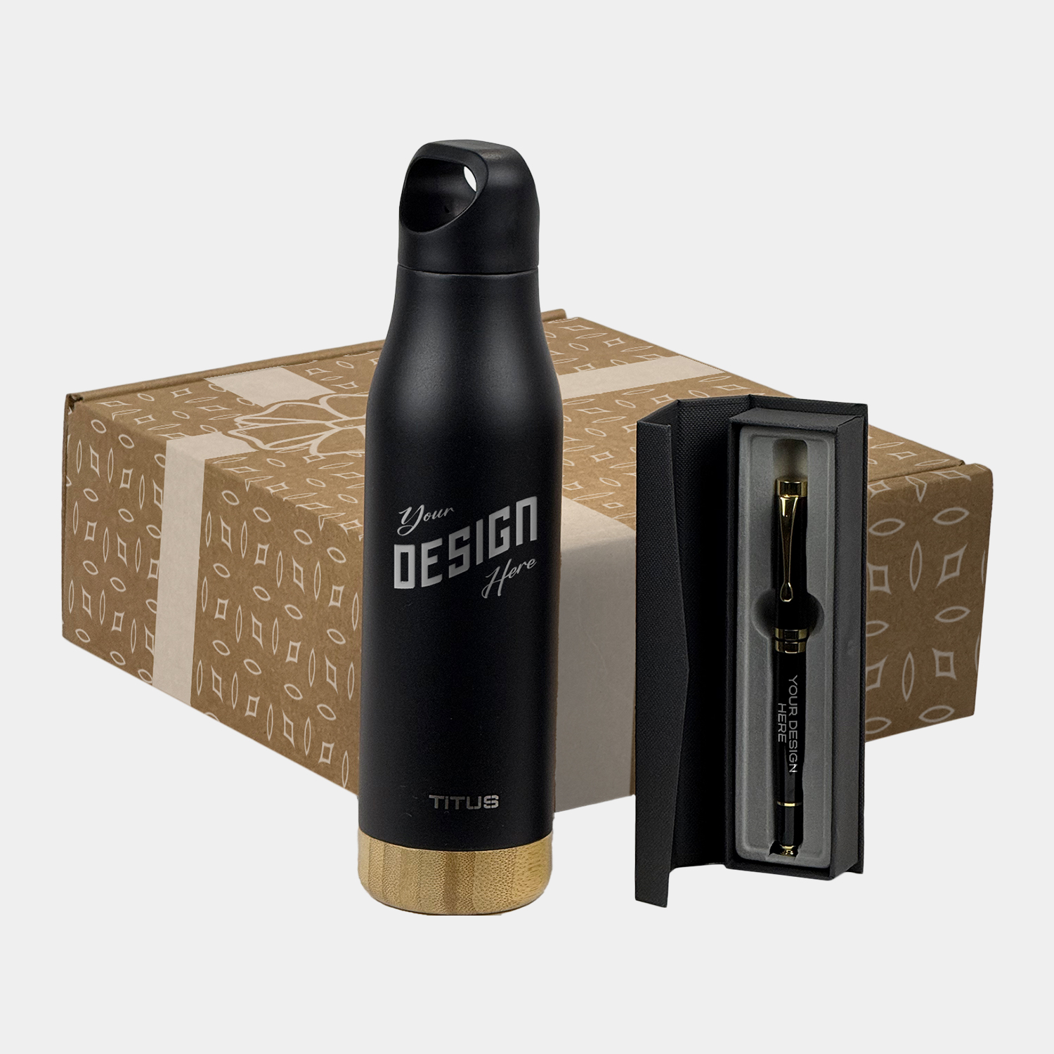 TiTUS® Executive Water Bottle & Chrome Trim Pen Gift Set 1