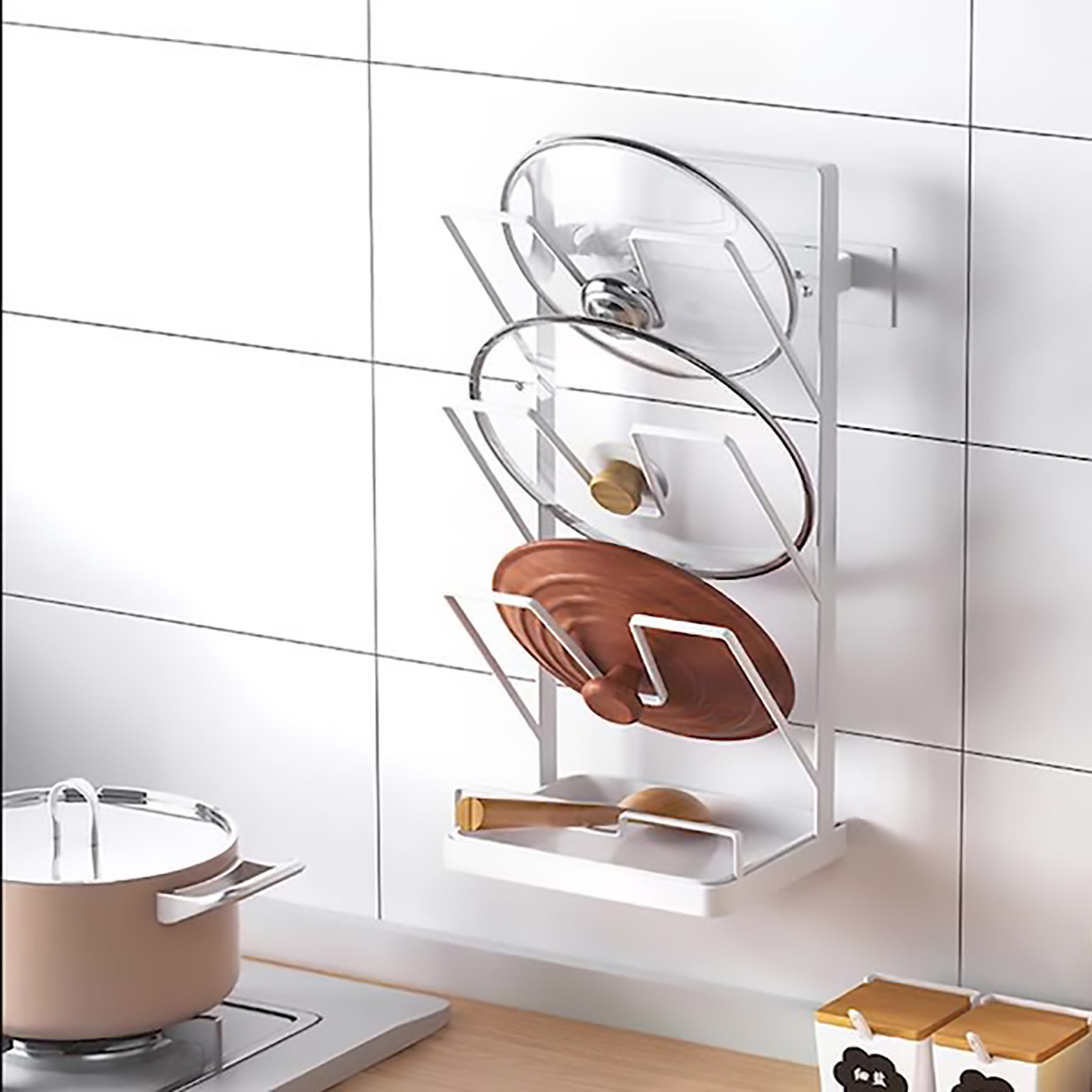 Iron Wall-Mounted Lid Storage Rack 1