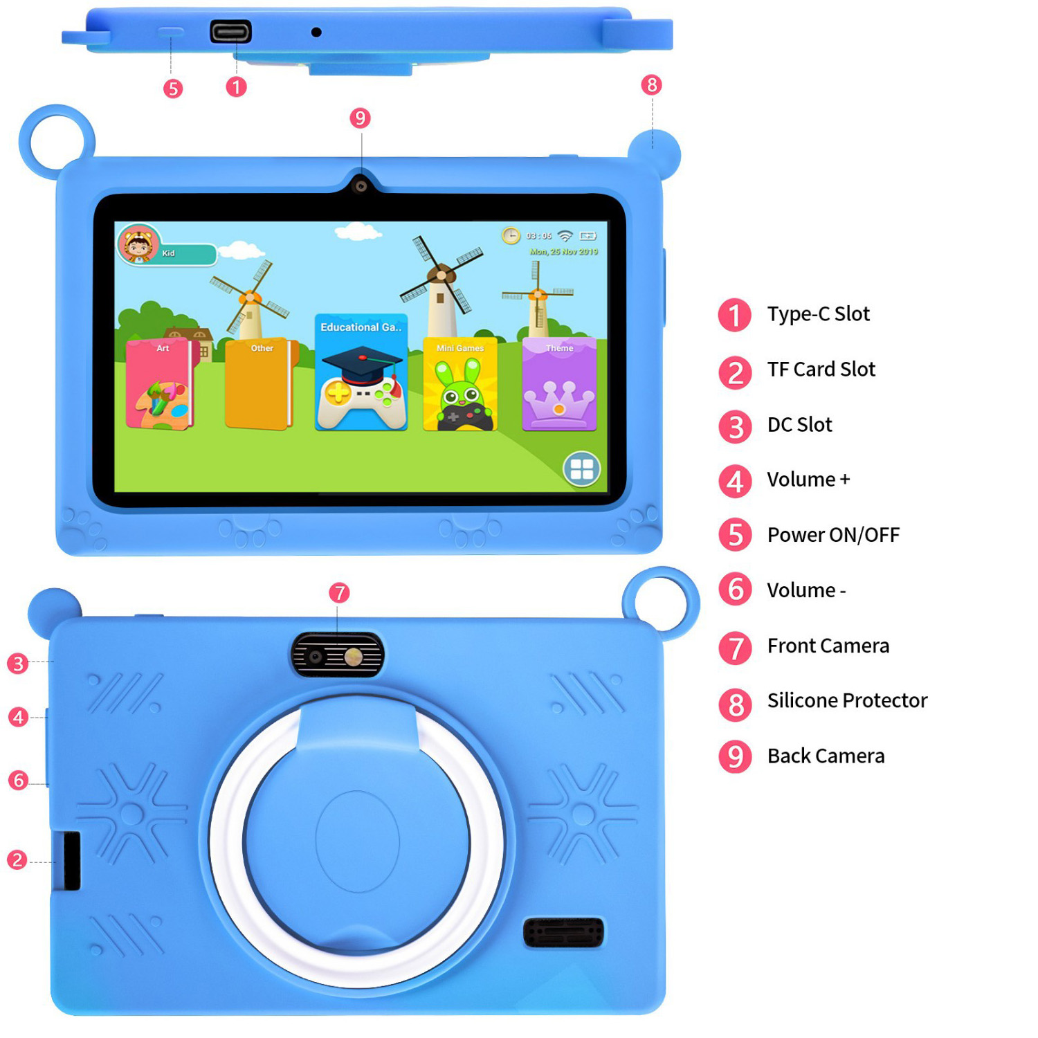 7 Inch Lightweight HD Screen Kids Tablet w/ Case 12
