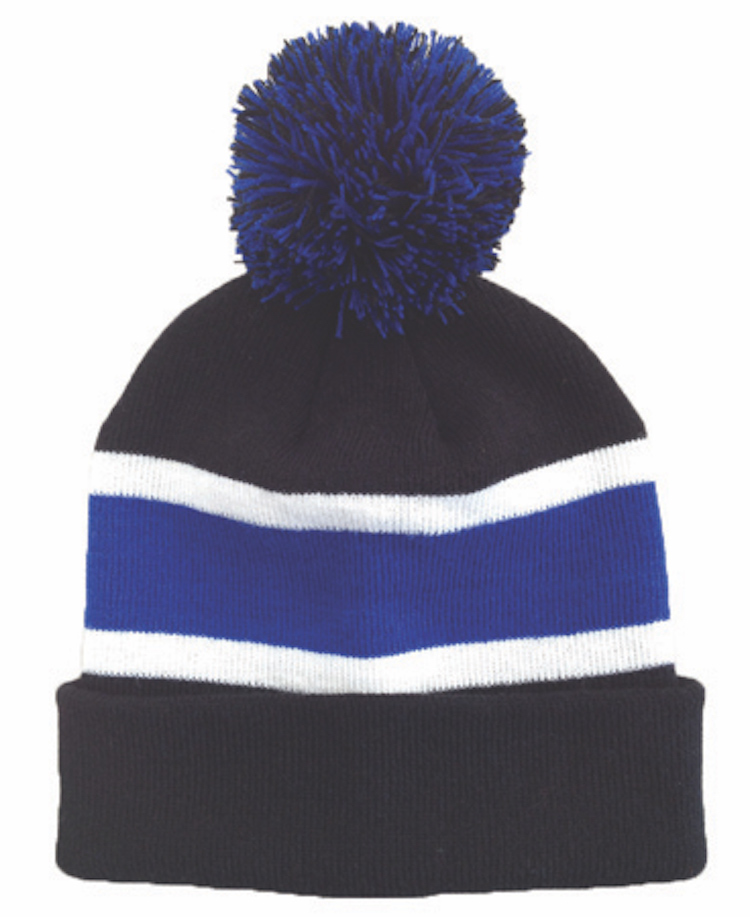 Striped Beanie w/Pom 2