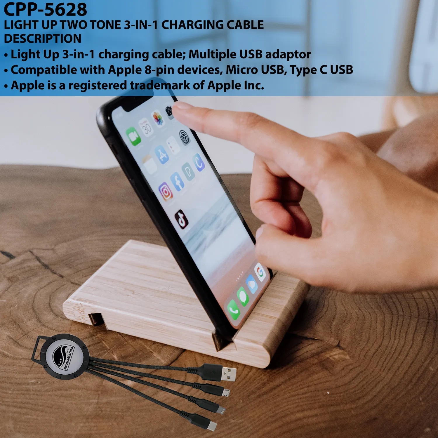 LIGHT UP TWO TONE 3-IN-1 CHARGING CABLE 3