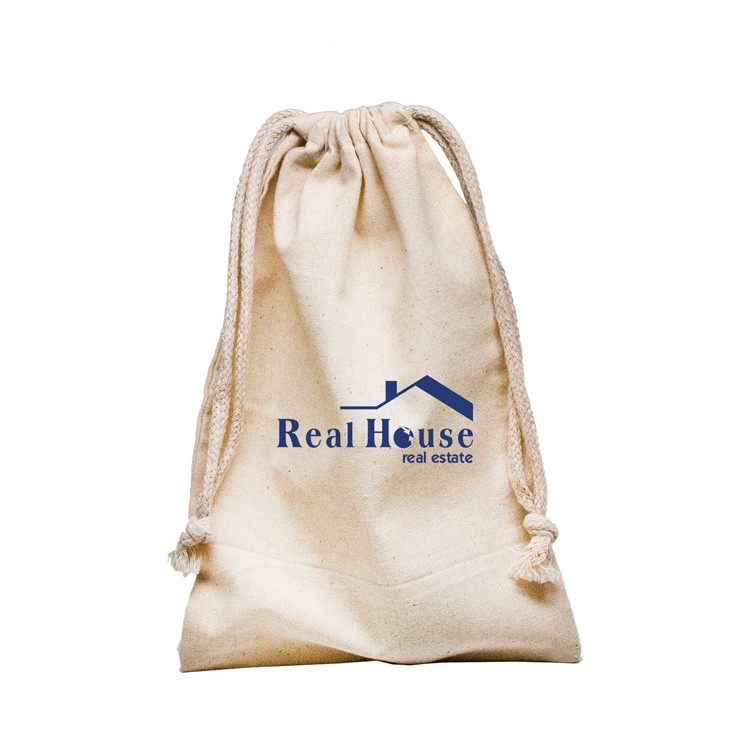 Large natural muslin cotton drawstring pouch 2