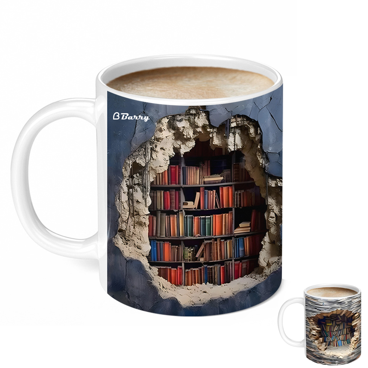 11Oz 3D Effect Bookshelf Ceramic Mug 1