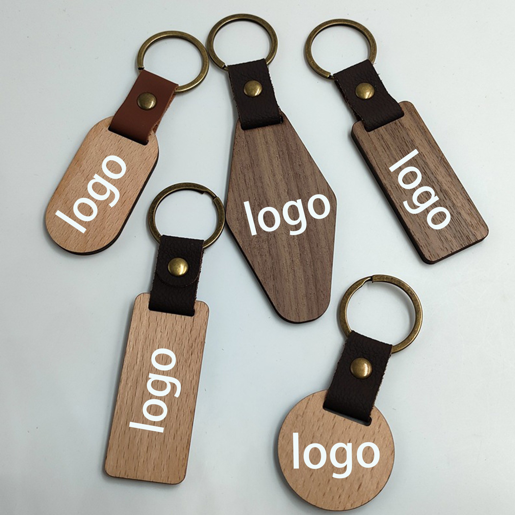 Wood And Leather Motivational Key Chains With Key Rings
