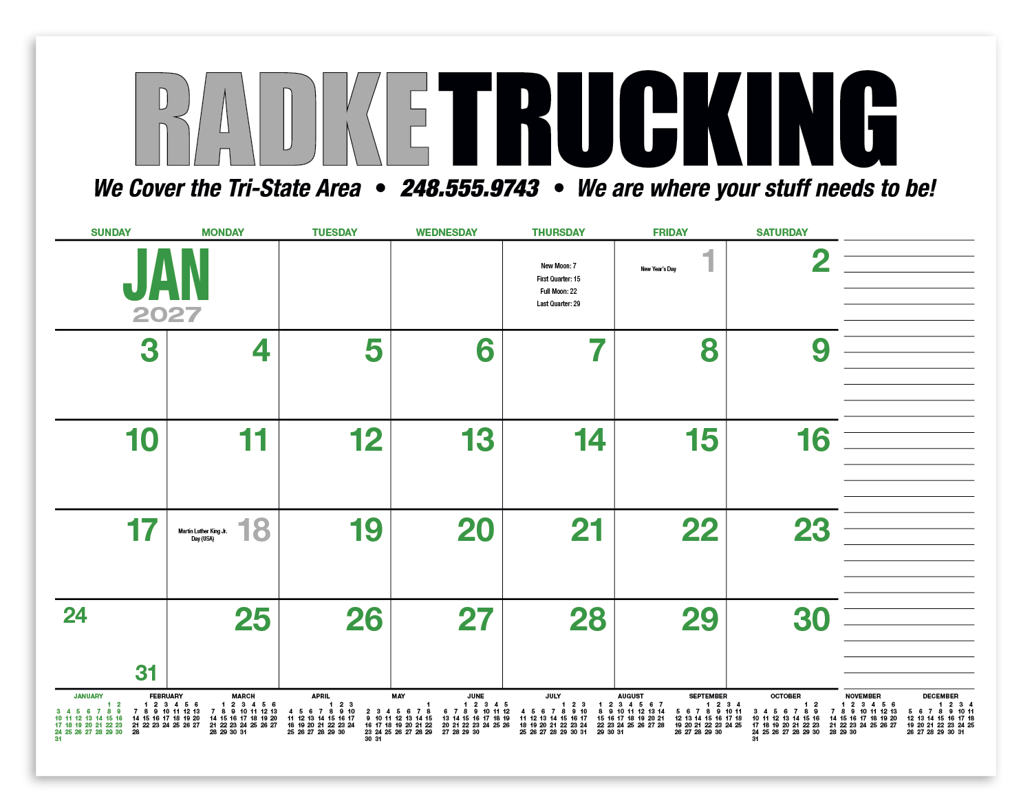 HotLine® Products 13-Month Desk Pad Calendar 76