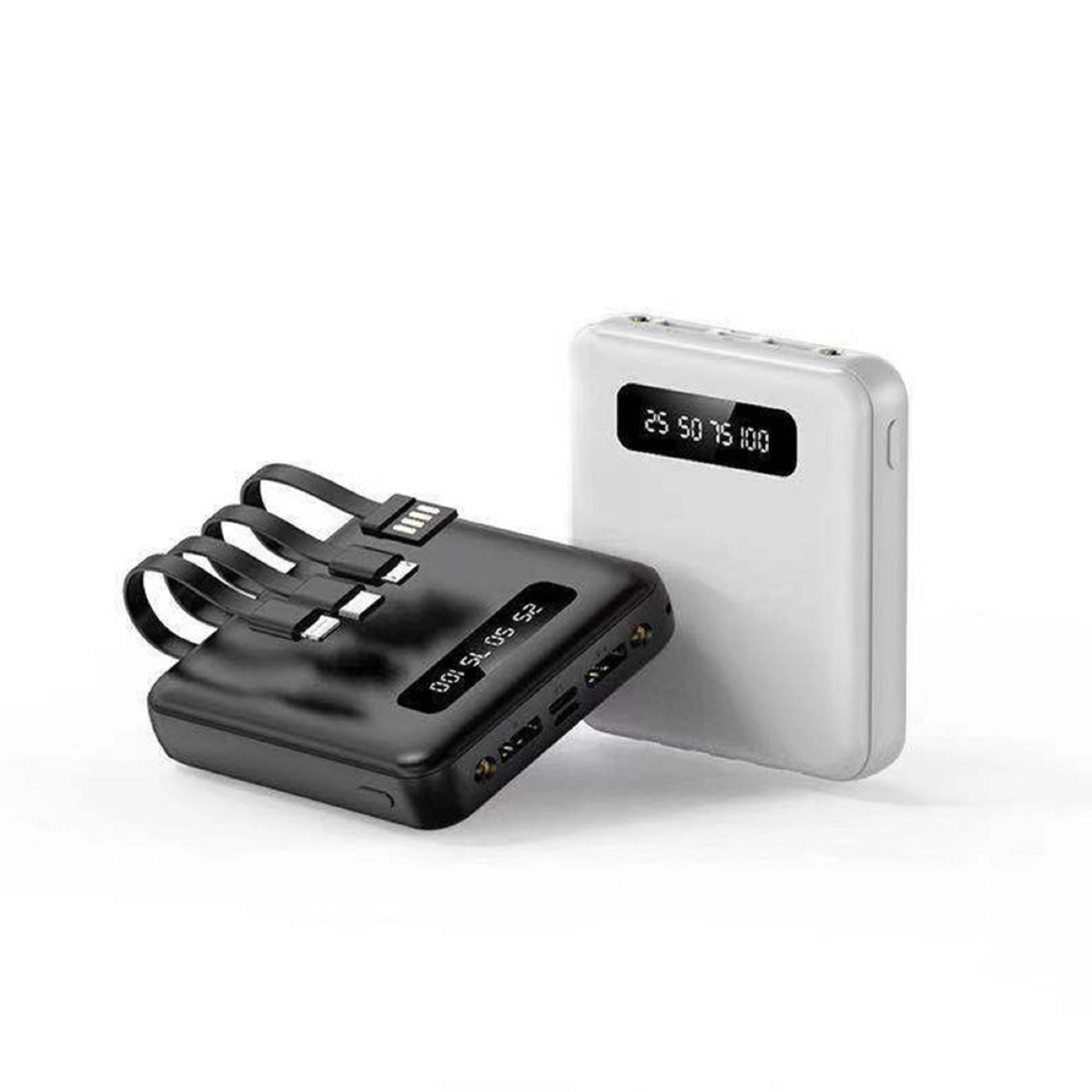 10000 mAh Square Mirror Power Bank with Built-in Cable 5