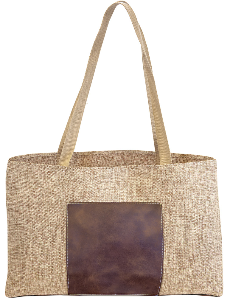 Laserable Rustic Leather Burlap Gusset Bag 4
