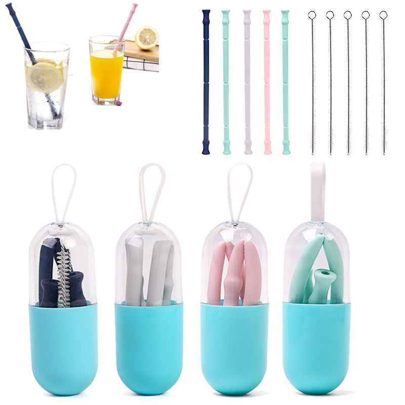 Reusable Silicone Collapsible Straw with brushes and box 2