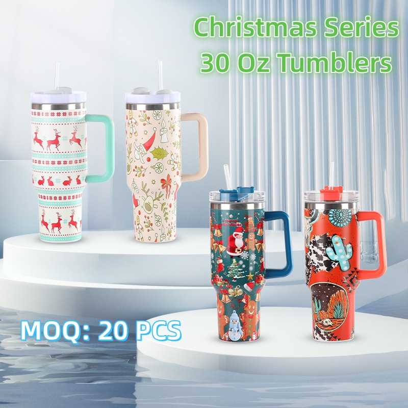 Christmas H2.0 30oz Tumbler/Mug w/ Handle & Straw 1