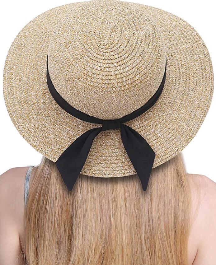 Sewn Braid Toyo/Poly Sun Hat W/Black Ribbon Band & Bow 4