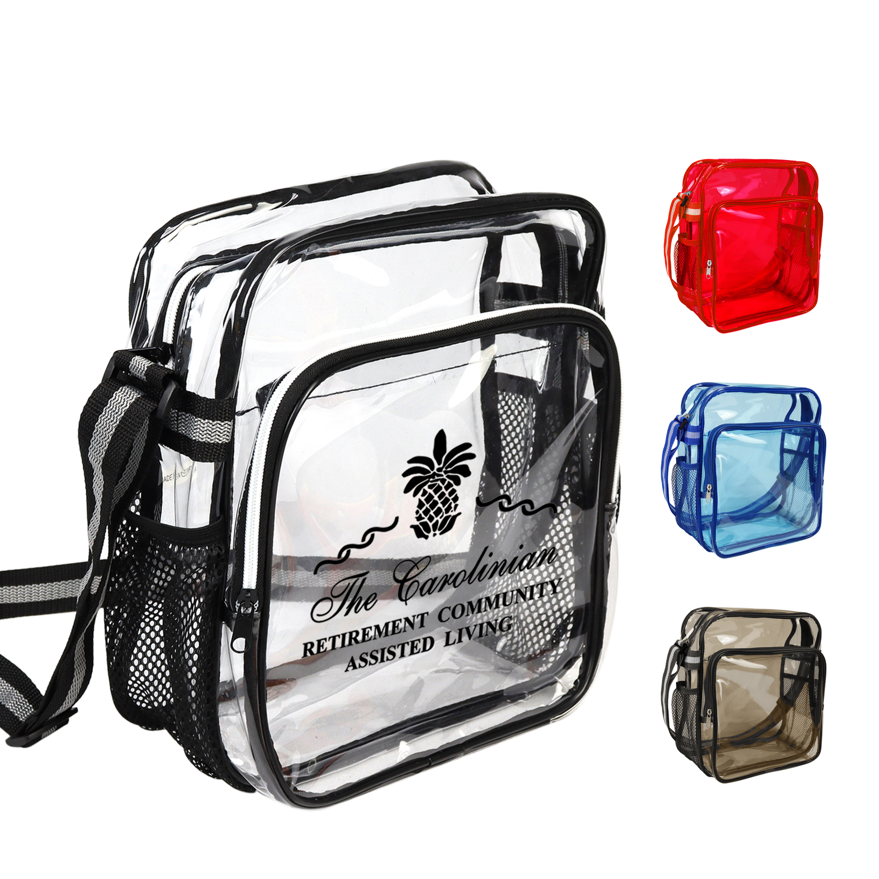 Clear Zipper Small Messenger w/Striped Sling 6