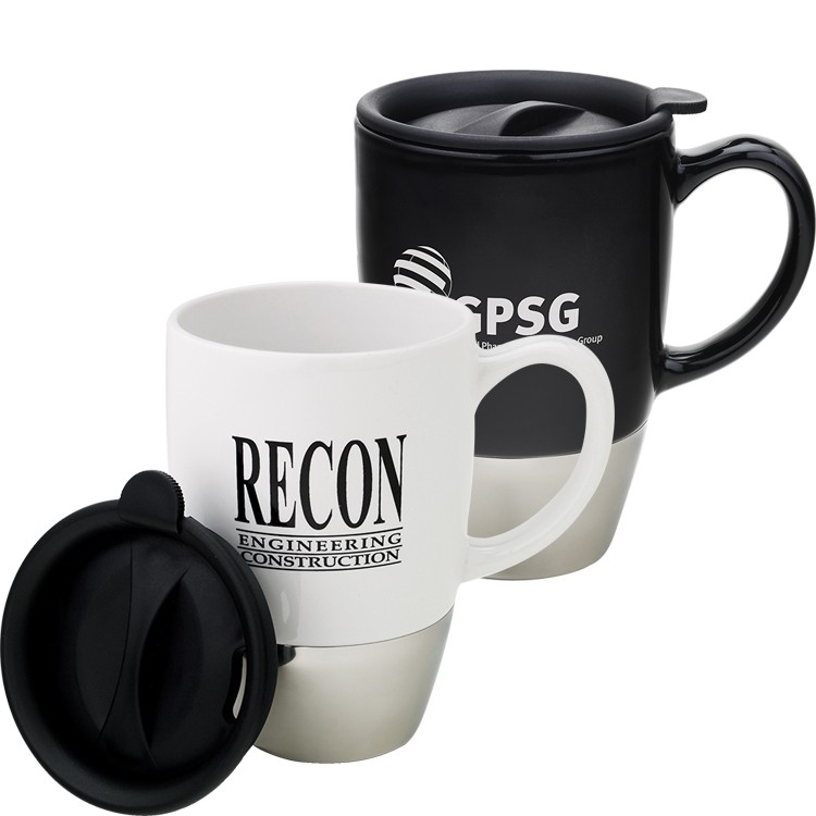 15 Oz. Sagitta Ceramic Mug w/Steel Accent