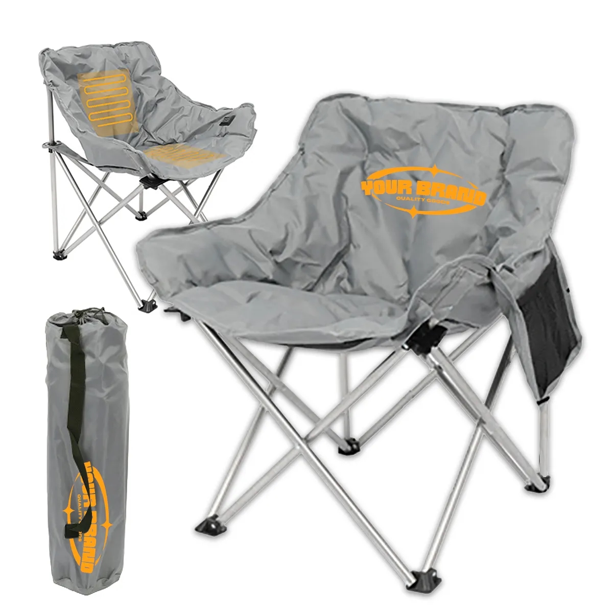 USB Heated Folding Camping Lawn Moon Chairs with Cushioned 2
