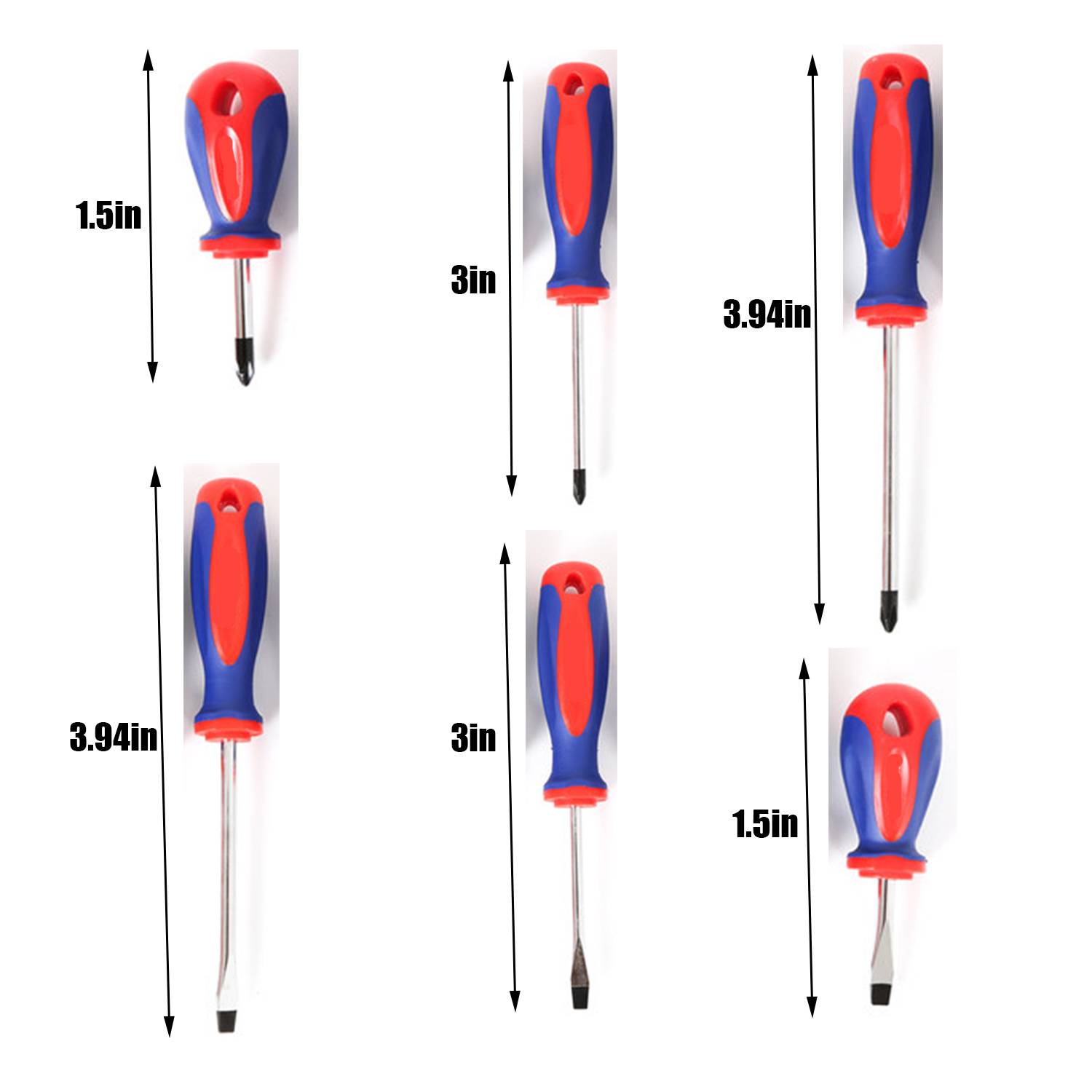 6pcs Magnetic Screwdrivers Set 3 Phillips and 3 Slotted Tips 4