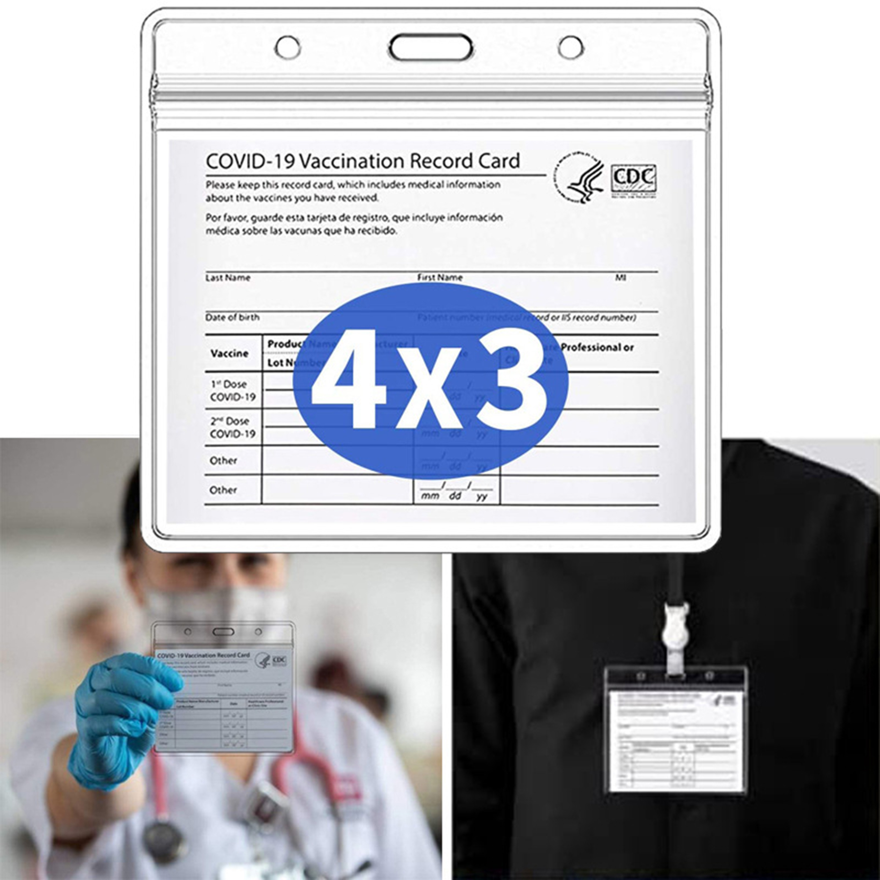 Clear Vaccination Card Holder with Blue Lanyard 3