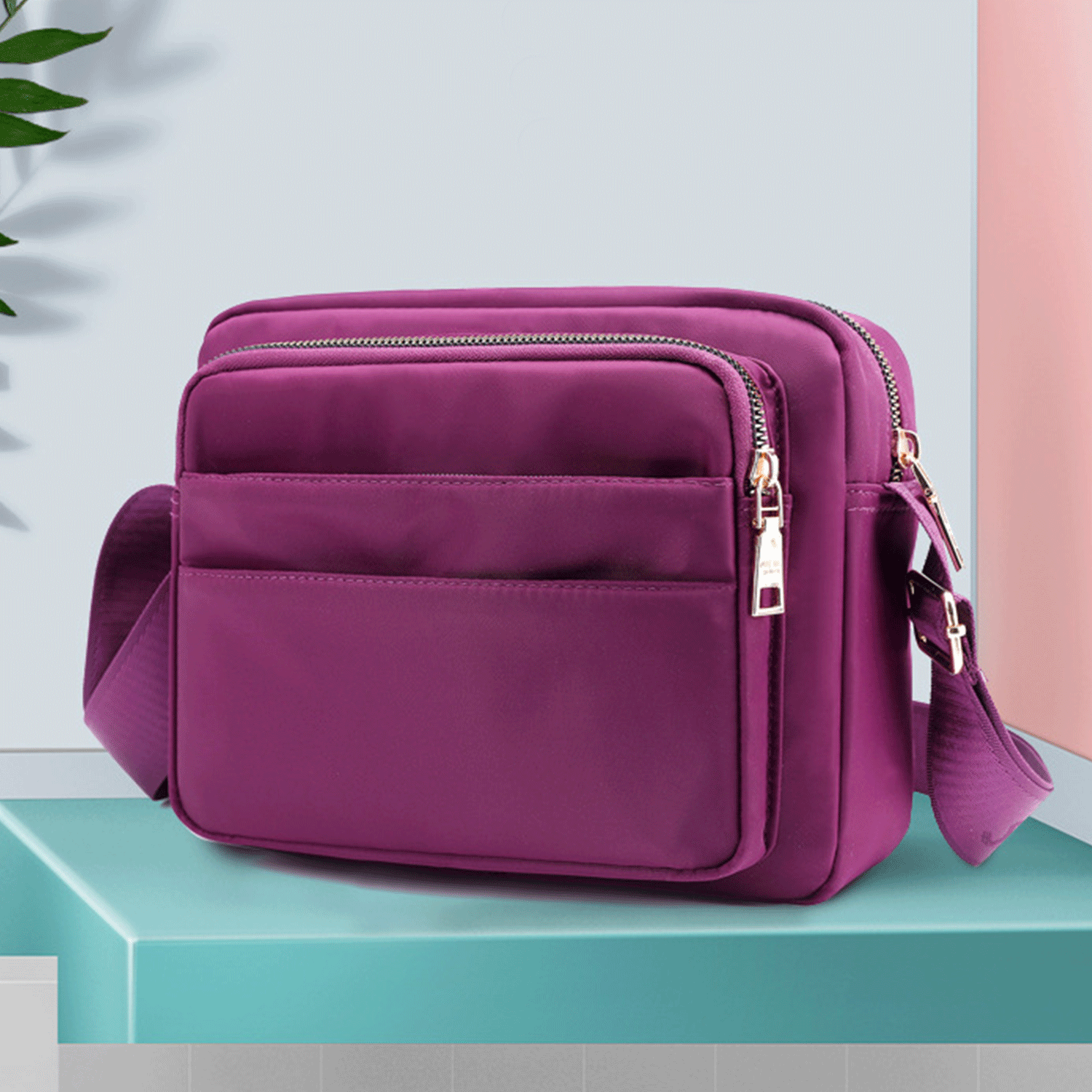 Five-Layers red purple Oxford Messenger cross-body Bag 17