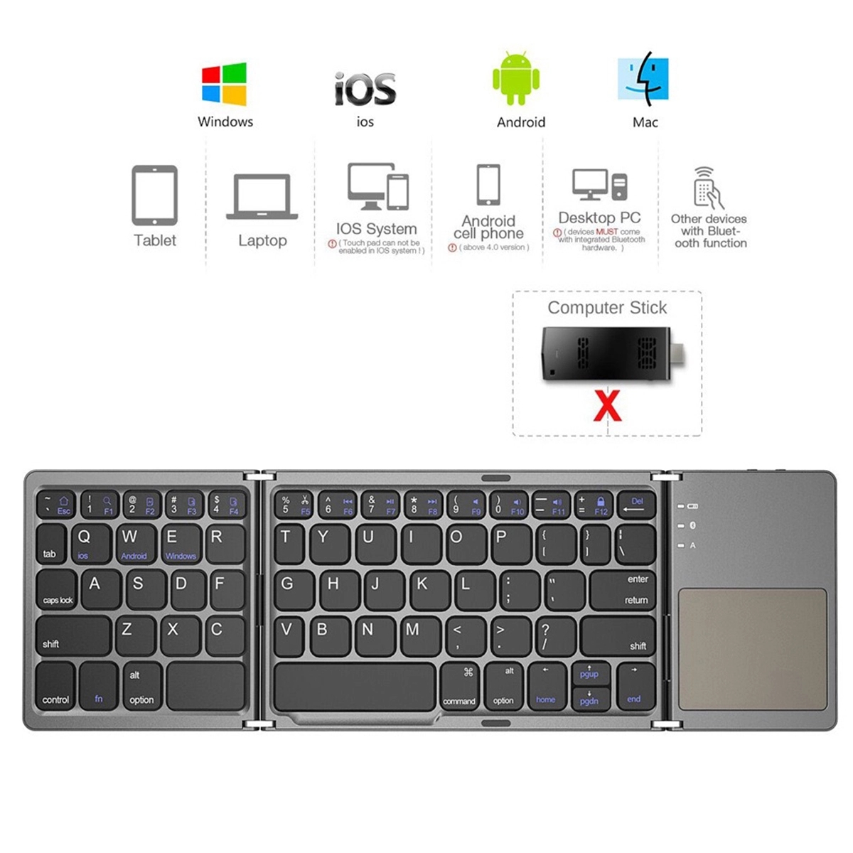 Mini Wireless Folding Keyboard Touch Pad 2