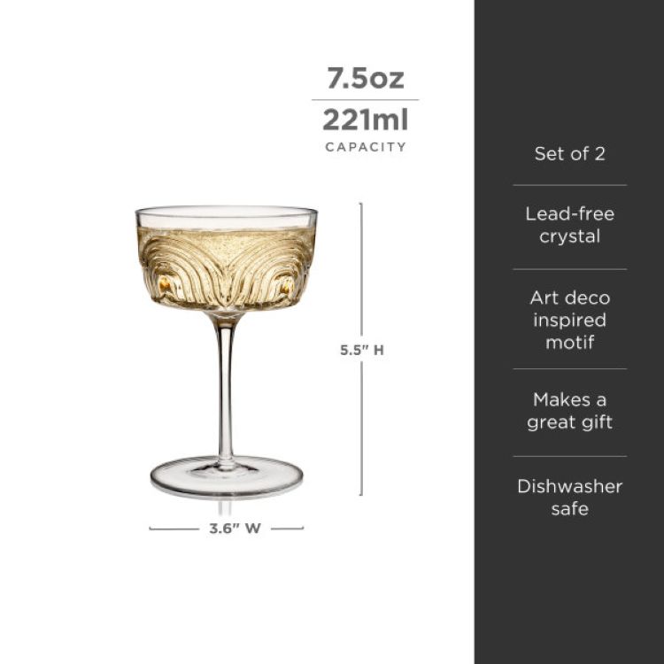 Viski® Deco Beau Crystal Coupe, set of 2 11
