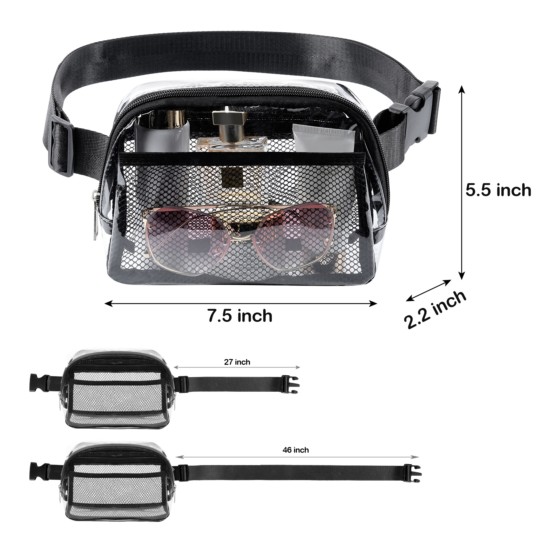 Everywhere Cross Body Clear PVC 2 Zipper Belt Bag 6