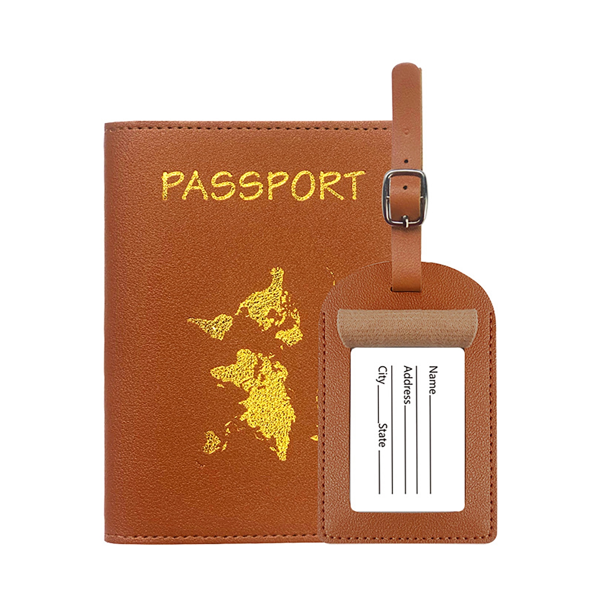 MOQ 100pcs PU Leather Passport Cover Luggage Tag Set 18
