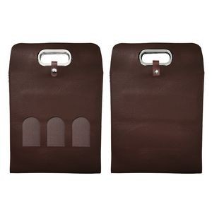 Buckled PU Leather 3-Bottle Wine Bag with Window and Metal Handles 21