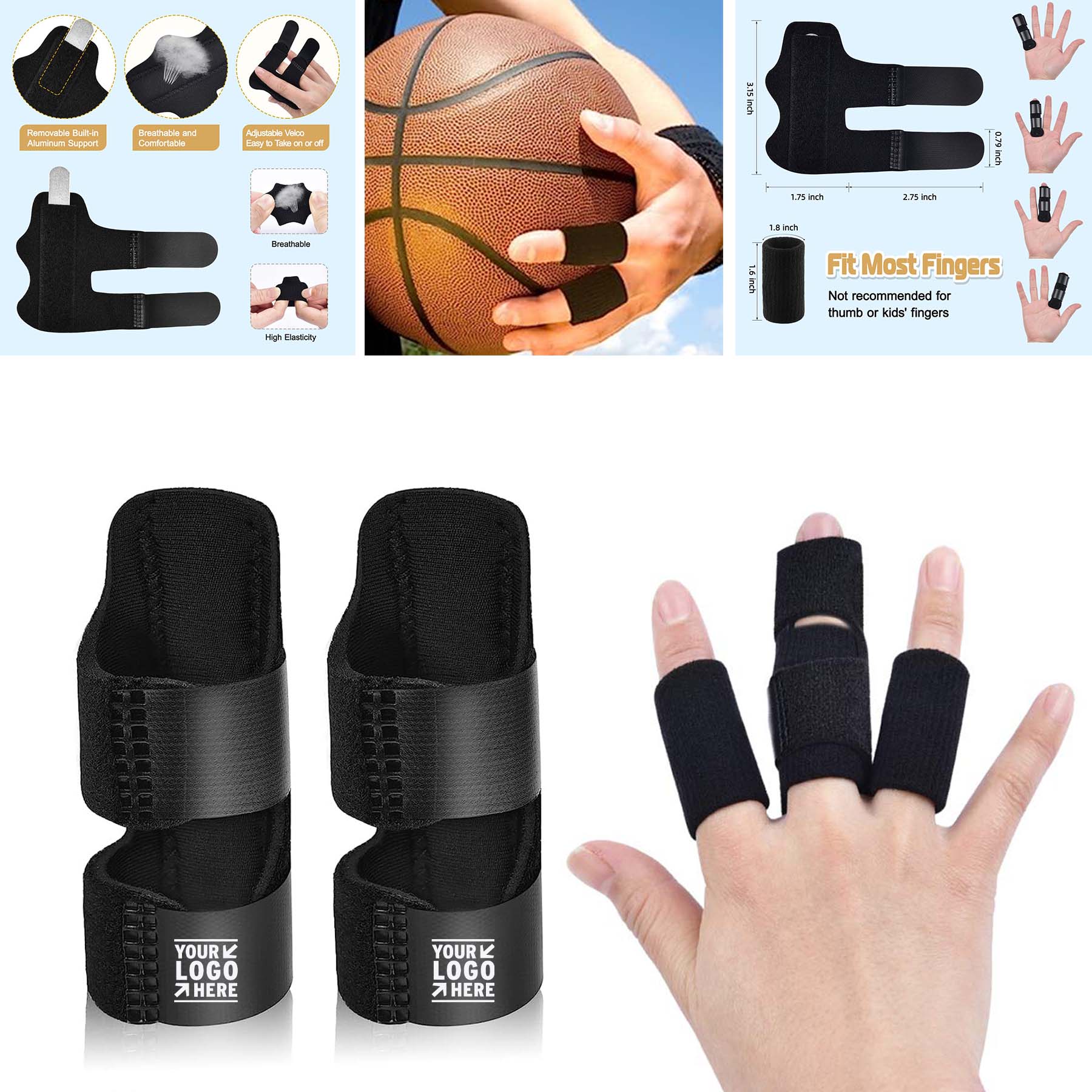  2 pcs Finger Support Brace and  6 pcs Nylon Sleeves