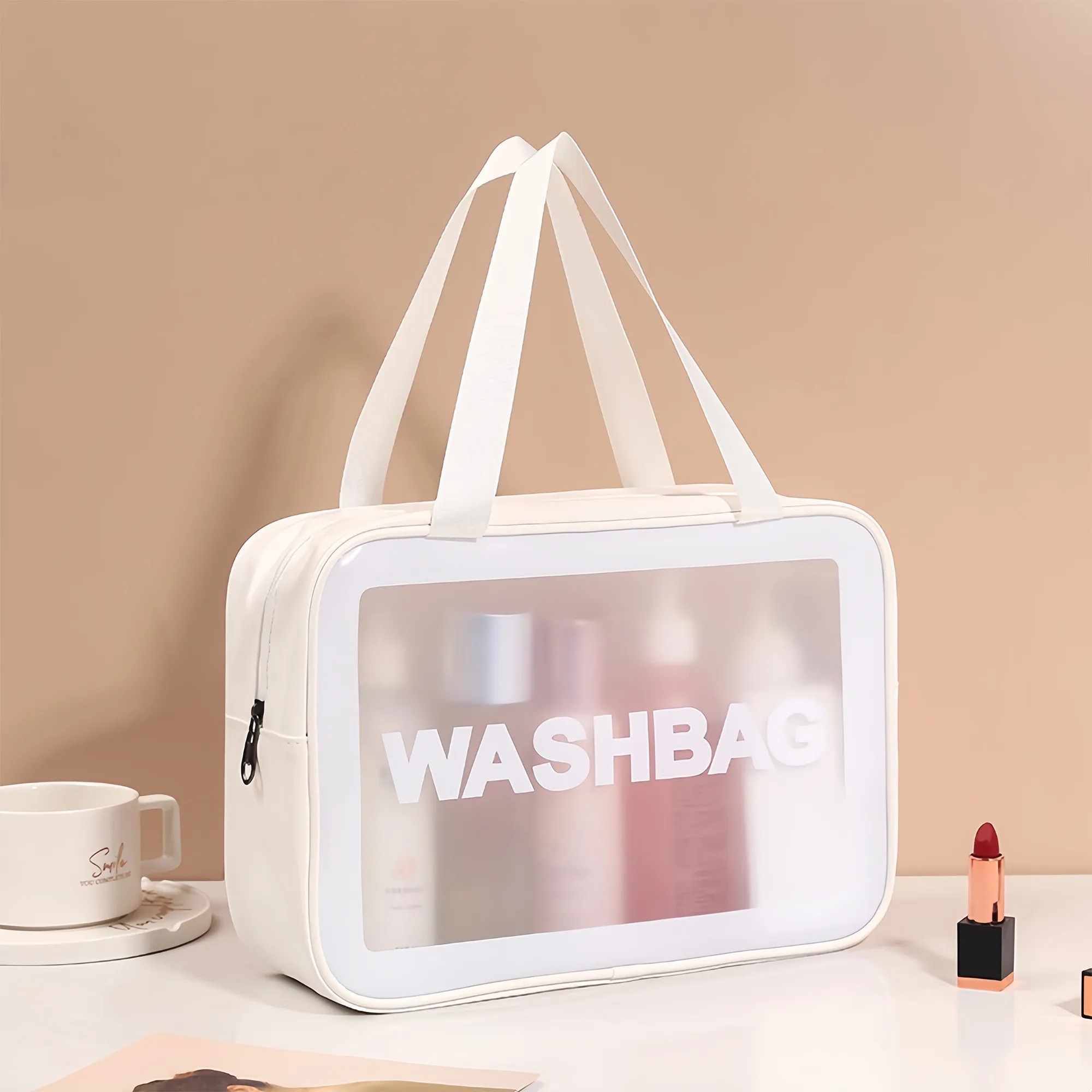 Large Capacity Semi-Transparent Matte Cosmetic Toiletry Bag 3