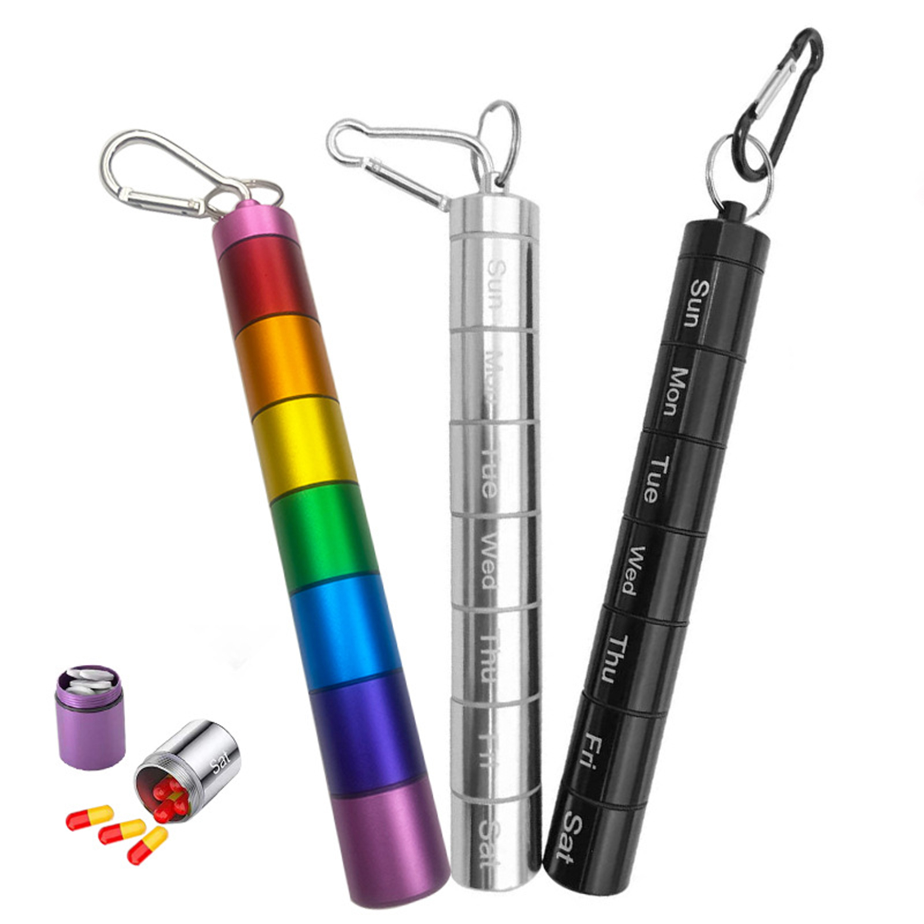 Aluminum Alloy 7 Day Pill Organizer Box with Keychain 2
