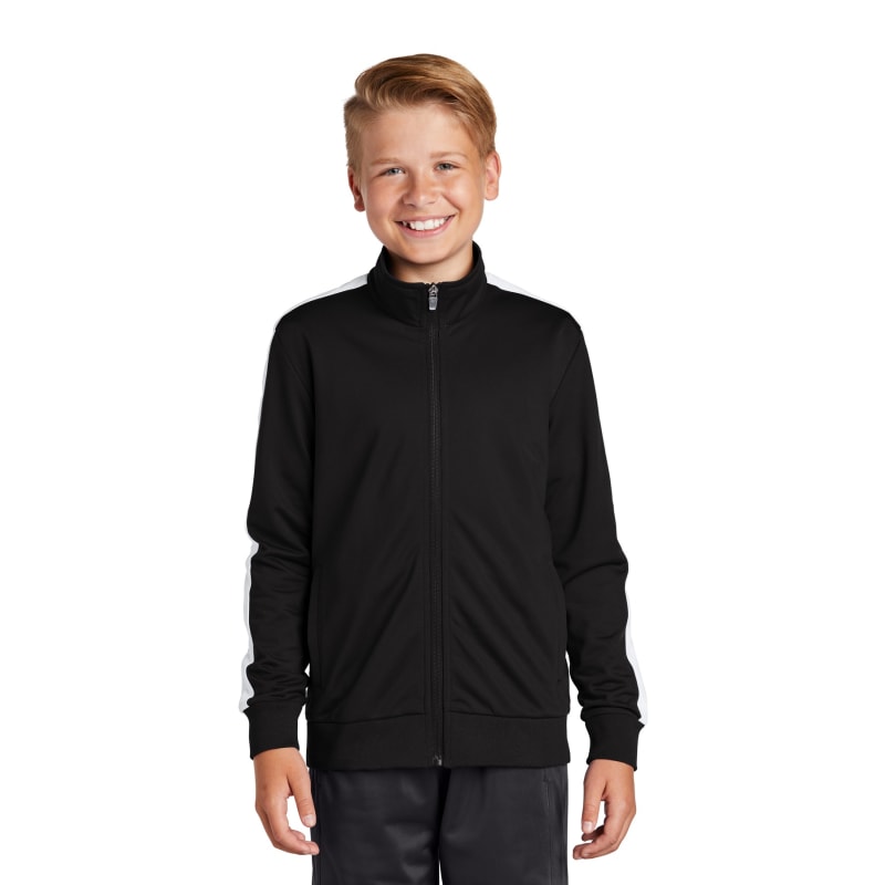 Sport-Tek Youth Tricot Sleeve Stripe Track Jacket. 24