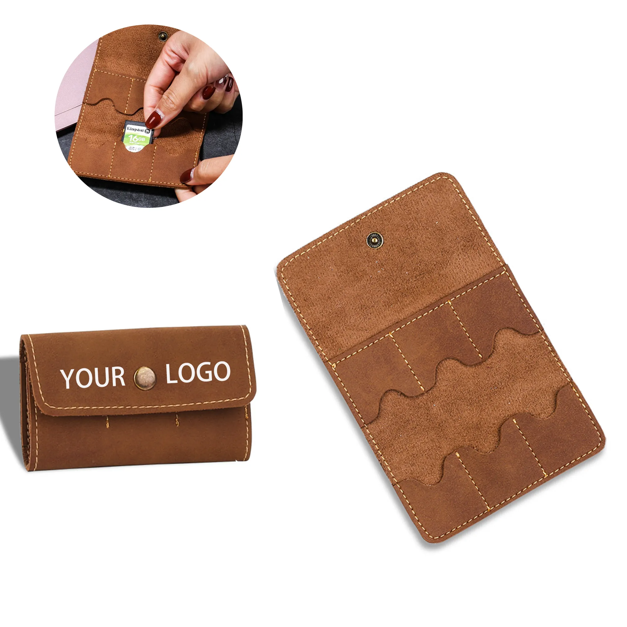 Leather SD Card Bag with Multiple  Slots for Storage