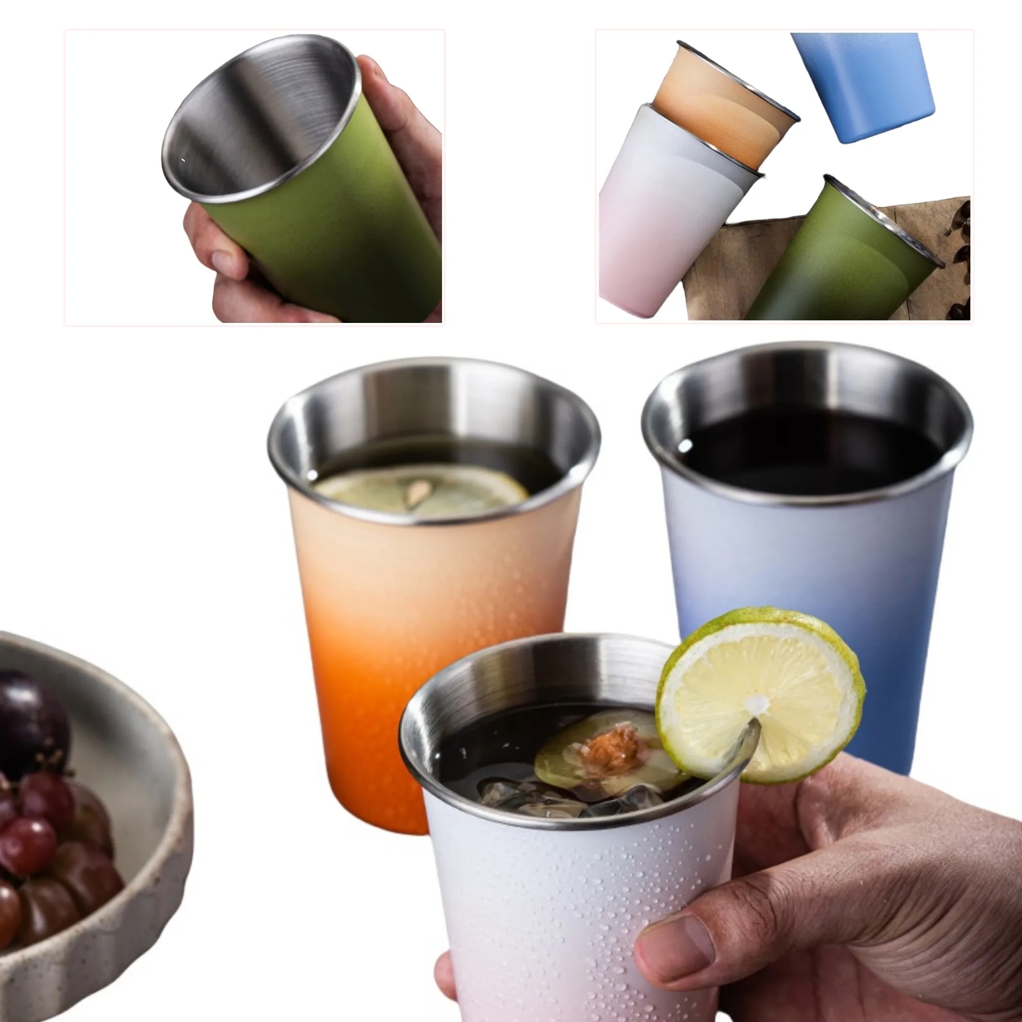 11.83 oz Ombre Stainless Steel Camping Cup 2